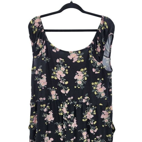 No Boundaries Off Shoulder Wide Leg Jumpsuit 3X Black Pink Floral Pockets Casual - Picture 10 of 12